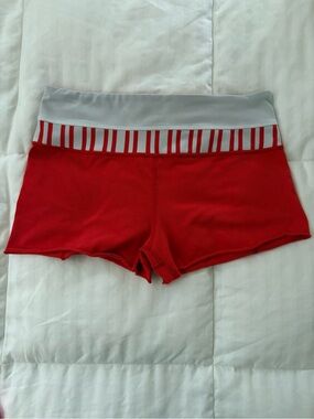 lululemon athletica Red Boyshorts with White Waistband and Striped Trim